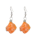 Macro shot of silver wire wrapped natural raw orange agate stone earrings for women - Silver+Red Agate