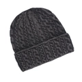 Close-up of deep gray cable knit beanie showing detailed texture and warm ribbed cuff - Black
