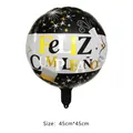 18 inch round birthday foil balloon with Spanish text Feliz Cumpleaños and fireworks - Black Background Romantic Fireworks Spanish Balloon