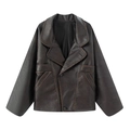 Veste en similicuir marron foncé vintage pour femme avec col à revers et texture vieillie - XS / Châtain