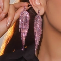Luxurious long tassel earrings with sparkling pink rhinestones for elegant bridal wear - Multi-layer Gradient Tassel (KE108-F1) / Pink Gradient