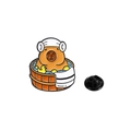 Cute Capybara enamel brooch pin with a brown water pig bathing in an orange tub - Bathing in Wooden Tub