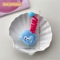 Cute sky blue fuzzy monster hair clip with big eyes and pink spring pompom decoration - 1# Blue / Blue Plush Hair Clip