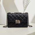 Classic black quilted crossbody bag with gunmetal rotating lock and chain strap - Black