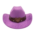 Purple suede jazz hat featuring a decorative belt with a rhinestone heart buckle - One Size / Purple (Big Heart)