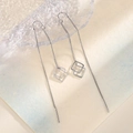 Elegant silver long tassel earrings featuring double square geometric charms and star motifs - Diamond Tassel Threaders