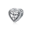 925 sterling silver heart charm with constellation symbol and beaded edge for DIY bracelets - Gemini(PC1736-3)