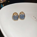 Detailed close-up of vintage blue floral earrings with gold trim on a white plate - Silver Needle Glass Crystal Stud Earrings - Gold Blue (26#)