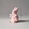 Pink flocked Easter rabbit decoration with silk bow, small tabletop animal figurine - Pink (Height 9.7cm)