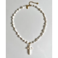 Collana di perle naturali barocche con ciondolo a croce in argento S925 dorato elegante - Catena di Perle Croce Grande