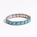 Elastic stainless steel bracelet with sky blue enamel finish and white bird pattern - Sky Blue Flying Bird Pattern (Style 13)