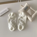 Calcetines invisibles crema con lunares negros y silicona antideslizante en talón - Talla única / Blanco Roto
