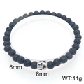 6mm natural black lava rock bead bracelet with 8mm silver heart charm for men - Heart Hollow Charm (KB205869-Z)