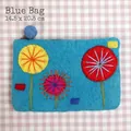 Sky blue handmade wool felt pouch with embroidery and size 14.5x20.5cm marked - Blue