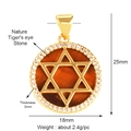 Golden micro-pave copper hexagram pendant with natural tiger eye stone and small gems - Gold Tiger Eye Hexagram
