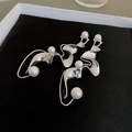 Macro detail of silver streamline earrings with white pearls in a white jewelry box - 49# 925 Sterling Silver Earring Post - Silver Pearl (Twisted Geometric)