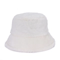 Close-up of the soft white faux fur texture on this stylish cashmere-style bucket hat - One Size / White