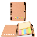 Set taccuino a spirale kraft con penna a sfera e foglietti adesivi colorati marrone - Colore Kraft Naturale