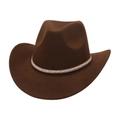Detailed view of dark brown felt cowboy hat with white pearl and rhinestone hatband - One Size / Coffee