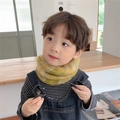 Kids warm knitted scarf with yellow and green plaid pattern in Korean fashion style - Green Checkered
