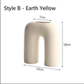 U-shaped beige matte ceramic vase with 18cm height and geometric arched design - Earthy Yellow - Style B (Arched Shape)