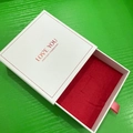 White drawer jewelry gift box with red velvet lining and a pink ribbon pull handle - Drawer Style / 9*9*4cm / White