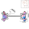 Silver stainless steel nipple ring set with colorful opal and white zircon stones - 1.6x14mm (Threadless) / Style 9-Blue Glitter