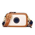 Borsa a tracolla color-block beige e marrone con ampia tracolla in tessuto con logo - Blu Business