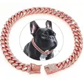 Iced out rose gold Cuban link pet collar with rhinestones for dogs and cats - 55cm / Rose Gold