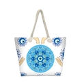 Detail des Evil-Eye-Mandalas und der gewebten Seilgriffe an der weißen Canvas-Tasche - Mandala Goldene Hand Auge Stil (jaiyingstb3)