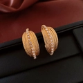 Macro shot of gold braided C-shape earrings with rhinestones on black leather stand - Silver Needle-Gold-Twisted Weave Hoop Diamond(32#)