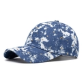 Blue tie-dye baseball cap with golden star and moon studs on distressed denim fabric - Medium Blue Cloud Star and Moon Style
