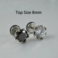 8mm silver stud earrings with black and clear zircon gemstones in a claw setting - NO 12