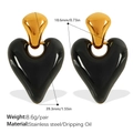 Vintage Herz-Ohrringe aus Edelstahl mit schwarzem Öl-Tropf und goldenen Akzenten - Schwarze Emaille