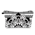 Macro detail of mandala flower pattern on black and white travel makeup bag with zipper - Black and White Mandala Style