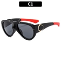 Fashionable oversized sunglasses with black frame and red-black temples in C1 colorway - Black Frame Grey Lens