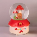 Mushroom and hamster theme snow globe music box with a beige decorative base - 0333 Red / Medium 80mm Light + Music
