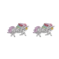 Paio di orecchini a lobo a forma di unicorno con pavé di cristalli colorati in lega - Orecchini Unicorno Colorati (10863)
