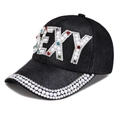 Casquette de baseball en daim noir avec lettrage SEXY en strass et bord en perles - Noir