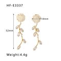 Orecchini placcati oro 18k con rose bianche e foglie incastonate di zirconi - Stile Nappa Lunga Rosa Bianca (HF-E3337) / Oro