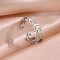 Adjustable silver leaf wreath ring in polished stainless steel with minimalist design - Steel