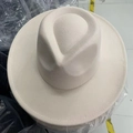 Elegant women's white wool felt fedora hat with wide brim and indented top design - M (56-58cm) / Off White
