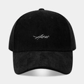 Detalle de la textura de pana negra y el bordado blanco Aster en la gorra de béisbol - Ajustable / Negro