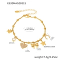 Bracelet en acier inoxydable plaqué or 18K avec trèfle, cœur et pendentifs en zircon - 16+5cm / Bracelet DIY Multi-Accessoires Or (E635)