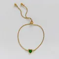 Adjustable gold-plated bracelet featuring a vibrant green heart-shaped zircon stone - Green Zircon Heart (B678) / Gold
