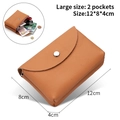 Caramel brown pebbled leather mini coin purse with double pockets and metal snap button - Double Layer / Orange
