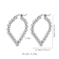 Pear-shaped silver steel bead hoop earrings measuring 25mm height and 23.8mm width - JZ005-1-Steel Color Heart-Shaped Beaded Hoop Earrings
