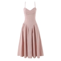 Elegantes altrosa Midi-Kleid mit V-Ausschnitt, Trägern und ausgestelltem Rockteil - S / Lotosrosa