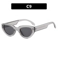 Lunettes de soleil œil de chat gris translucide avec lignes blanches et verres foncés C9 - Monture Gris Transparent & Verres Gris