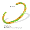 Twisted stainless steel open bangle in bright gold and neon green dripping oil finish - Green Enamel Gold Cuff Bracelet